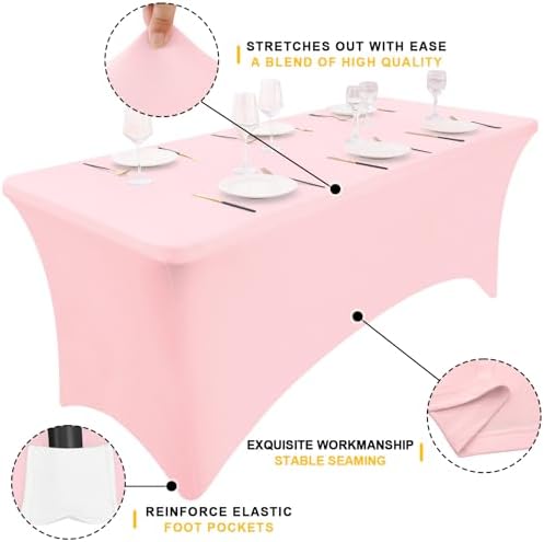 Smiry 2 Pack Spandex Table Cloth 4FT, Elastic Fitted Pink Tablecloth - Image 3