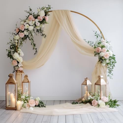 Wedding Arch Draping Fabric 6 Panels Champagne Sheer Backdrop Drapes - Image 5