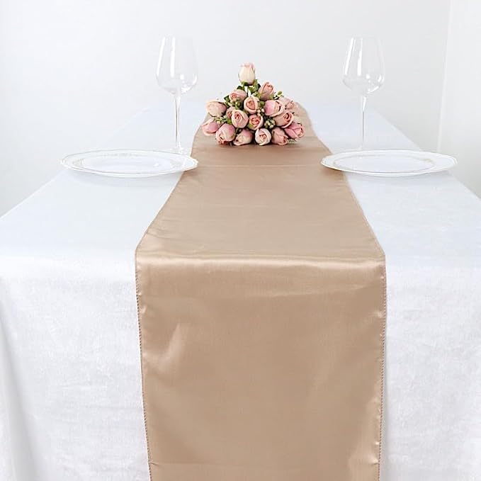 Balsa Circle 10 pcs 12 x 108 inch Nude Satin Table Runners Wedding Table Top Party Supplies Reception Linens Decorations by BalsaCircle