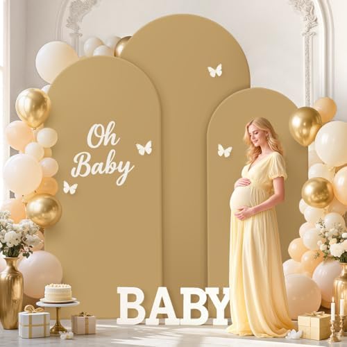 FOTSHARER Wedding Arch Cover Set of 3 Brown Arch Cover 4FT 5FT 6FT Arch Stand Covers Balloon Arch Covers Stretchy Backdrop Round Top Chiara Arch Stand Cover Khaki Arch Backdrop for Wedding Party Decor - Image 4