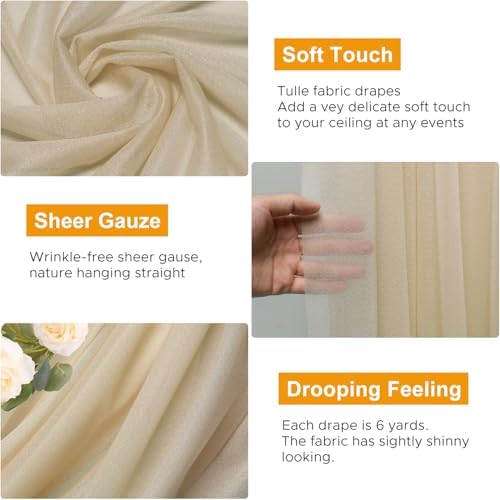 Wedding Arch Draping Fabric 6 Panels Champagne Sheer Backdrop Drapes - Image 3
