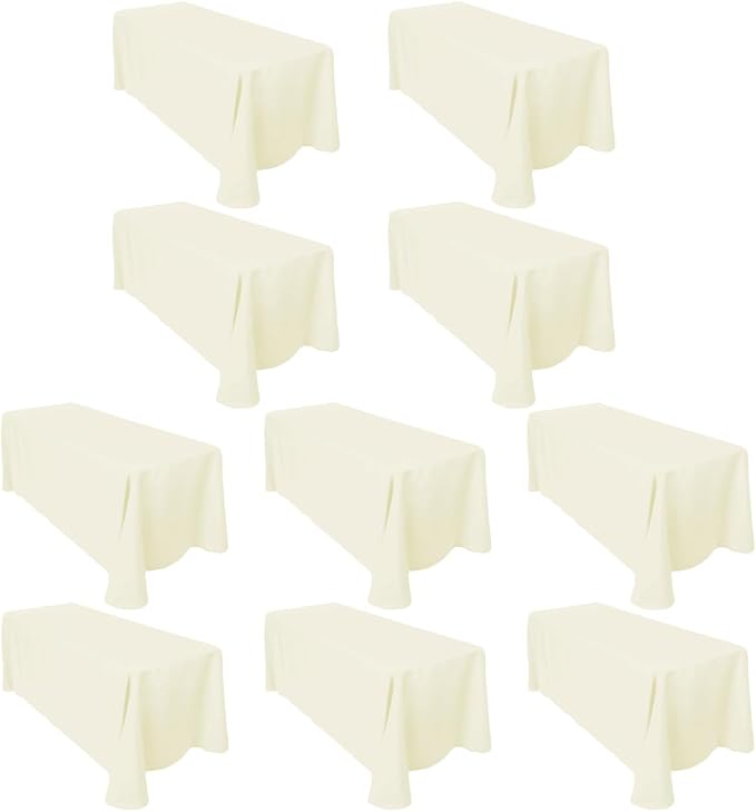 LTC LINENS Bulk 10-Pack Ivory Rectangular Tablecloths 90 in x 156 in with Rounded Corners - Ideal for 8 ft Tables with Floor-Length Drop - Polyester Fabric Cloth Table Covers for Wedding, Party by LTCLINENS