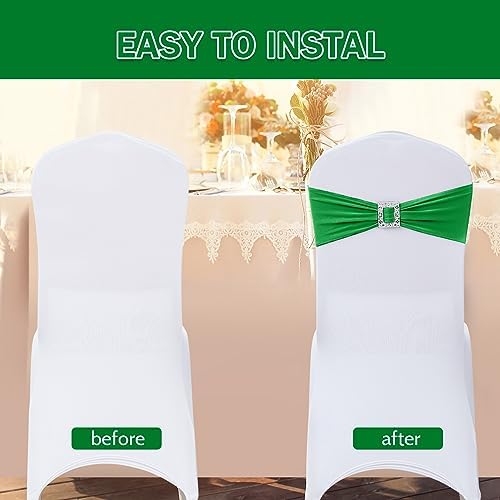 Joccun 30 PCS Spandex Chair Sashes Bows Stretch Chair Cover Band with Buckle Slider Universal Elastic Chair Ties for Wedding Banquet Party Event Decoration (EmeraId) - Image 4