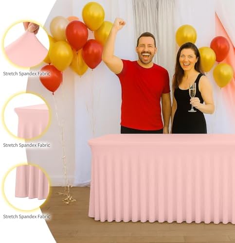 Deep Dream 6 Pack Pink Spandex Table Covers 4 Foot, Fitted Stretch Tableclothes 24x48 Inch, Wrinkle Free 4FT Fitted Table Clothes with Skirt for Party, Banquet, Wedding and Events - Image 4
