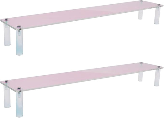 MY MIRONEY 2PCS Acrylic Display Stand Iridescent Display Shelf Figurines Organizer Cupcakes Holder for Cake Food Desserts Figurines Collectibles Perfume Jewelry Makeup(15.75" x 2.95" x 1.97")