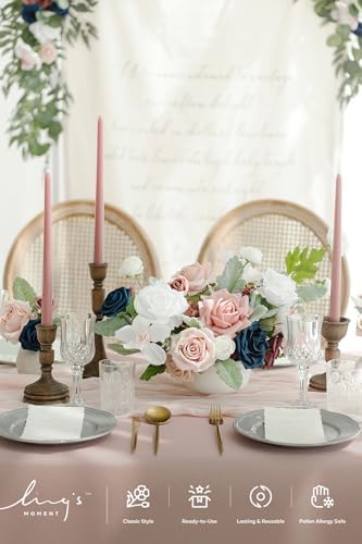 Ling's moment Artificial Pink Flowers Combo, Dusty Rose & Navy, Grand - Image 2