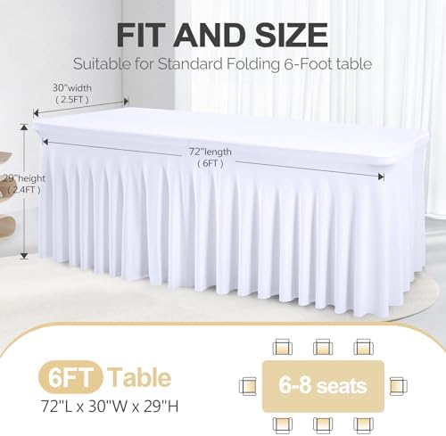PARTISKY 2 Pack White Spandex Table Cloths for Rectangle Tables 6ft, White Table Skirt for Party, Table Cover with Skirt for Wedding Folding Table Banquet Baby Shower & Birthday Parties - Image 4