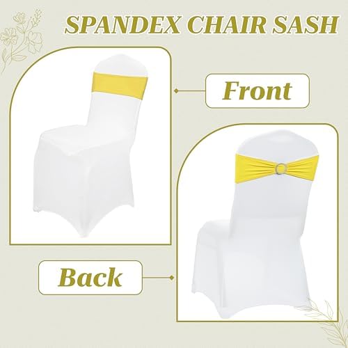 VDS - Yellow | Spandex Chair Sashes Bows | 150 PCS | Stretch Elastic Banquet Universal Folding Chair Band Tie with Silver Buckle Slider for Wedding Party Conference Celebration Event Decoration - Image 4