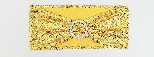 Double-Sided Sequins Gold Chair Sashes for Wedding Decor, Golden Sequin Chair Sashes Bands with Silver Buckles, Chair Bows for Party Ceremony Event Christmas Decorations - 100 Pack - Image 3