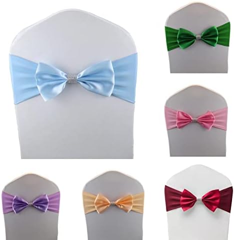 12 PCS Bows Stretch Chair Sashes, for Wedding Party Chair Cover Decoration, Spandex Stretch Chairs Bands (Pack of 12 Light Blue - Image 2