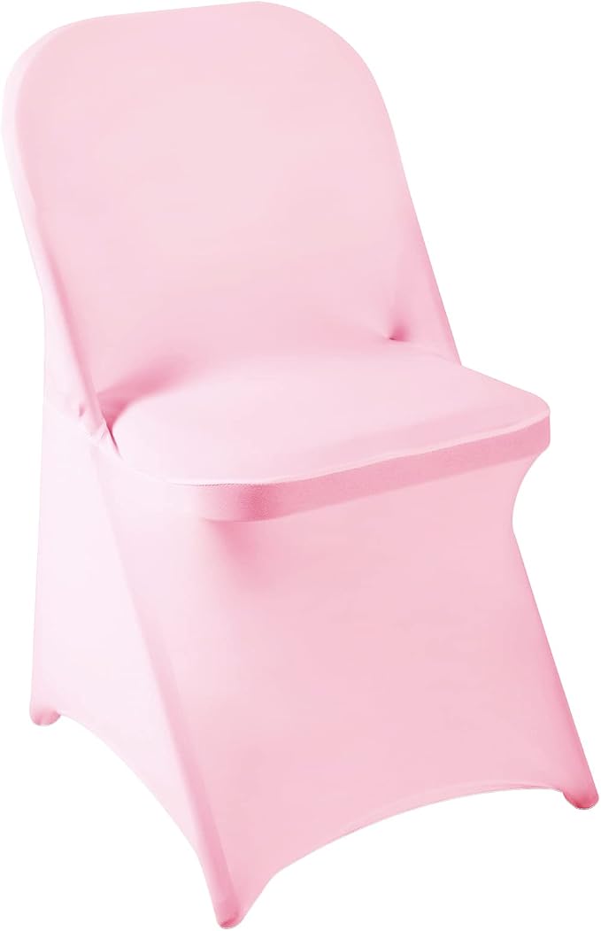 Folding Chair Covers for Party - 12pcs Pink Universal Spandex Fitted Chair Covers for Wedding, Banquet, Conference by Howhic
