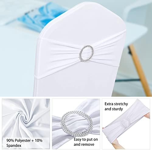 ManMengJi 25PCS White Chair Sashes, Spandex Sashes Bows Tiffany Blue, Chair Cover Bands with Buckle Slider for Banquet, Party, Hotel Event Decorations - Image 3