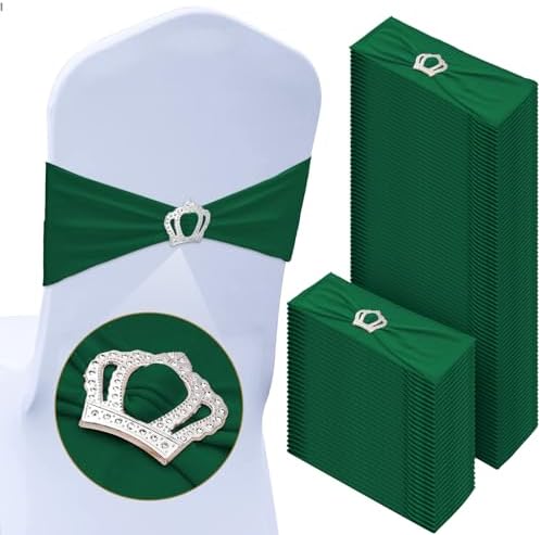 VitalCozy 100 Pcs Spandex Chair Sashes with Crown Buckle,Dark Green by VitalCozy