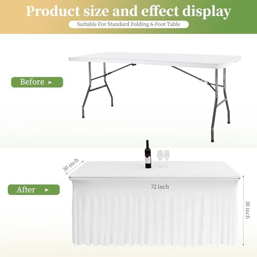 4 Pack White Spandex Table Skirts for 6 Ft Rectangular Tables - Image 3