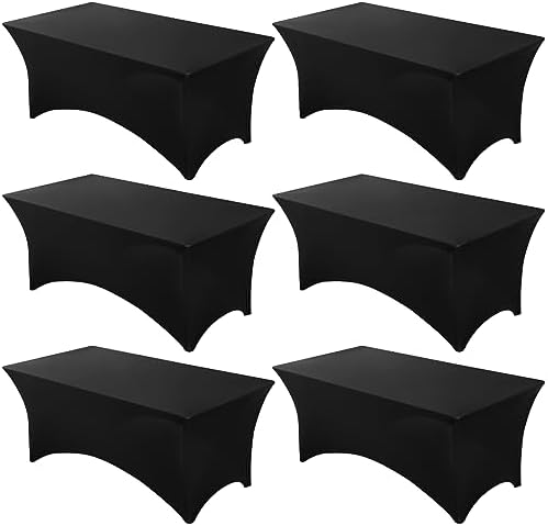 Fixwal 6 Pack 8FT Black Tablecloth Rectangle Spandex Fitted Table Cover by Fixwal
