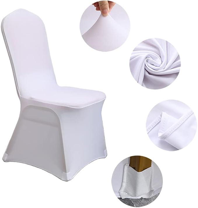 XMNTG 100PCS White Chair Covers Stretch Polyester Spandex Outdoor Chair Cover Dining Room Chair Slipcovers Universal Chair Protector Cover for Wedding Party Banquet Hotel (White, 100PCS) - Image 3