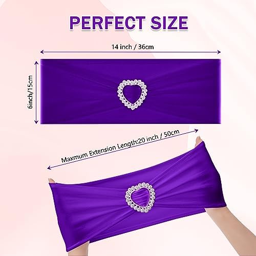 Pack of 120 Spandex Chair Sashes Bows Stretch Chair Cover Band with Buckle Slider Universal Elastic Chair Ties for Wedding Banquet Party Event Decoration (Purple) - Image 2