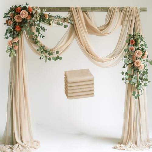 Wedding Arch Draping Fabric 6 Panels Champagne Sheer Backdrop Drapes by Xiomot