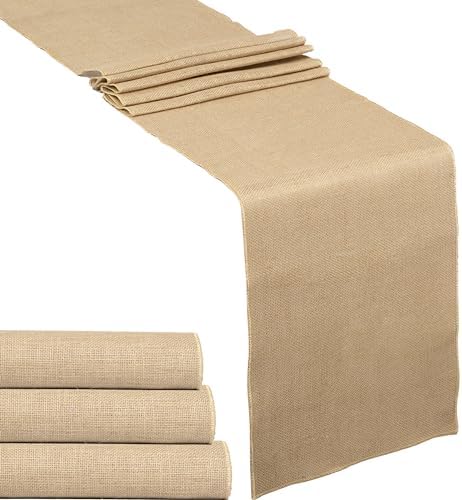 4 Pack Natural Burlap Table Runners (12 x 72 Inch) | Rustic Jute Table Runners for Wedding, Farmhouse, Thanksgiving, Coffee Table Decor Cover, Fall Décor & Parties by BULMAK