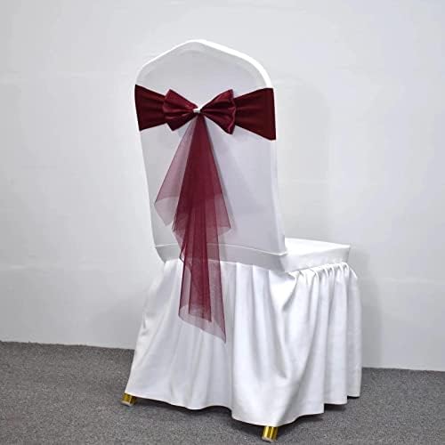 Polyester Stretch Chair Sashes Bands Organza Chair Sash Bows Spandex Bows for Party Birthday Hotel Romantic Wedding Banquets Decoration (Burgundy 20 PCS) - Image 5