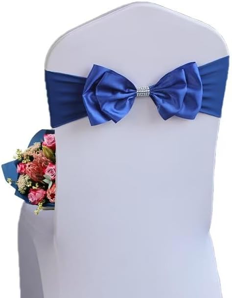 100 PCS Spandex Chair Sash Bow Tied,Elastic Sashes Chair Bands for Wedding Party Reception Events Celebration Banquets Hotel Event Decorations Chairs Decoration(Royal Blue) by DDCBNS
