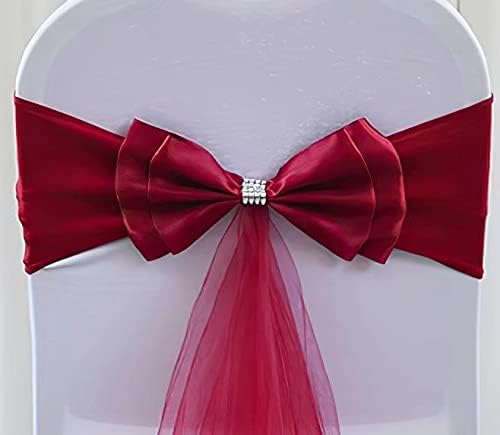 50Pcs Stretch Satin Chair Sashes Bows Chair Bands Decor for Hotel Wedding Reception Party Event Chair Cover Decoration Wine Red - Image 2