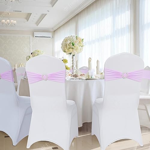 Pack of 30 Spandex Chair Sashes Bows Stretch Chair Cover Band with Buckle Slider Universal Elastic Chair Ties for Wedding Banquet Party Event Decoration (Lavender) - Image 6
