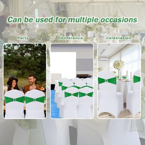 Joccun 30 PCS Spandex Chair Sashes Bows Stretch Chair Cover Band with Buckle Slider Universal Elastic Chair Ties for Wedding Banquet Party Event Decoration (EmeraId) - Image 7