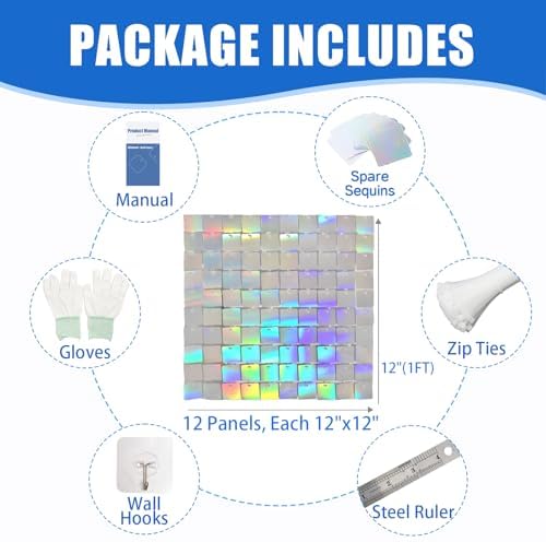 Ozikutech 12 Pcs Iridescent Silver Shimmer Wall Backdrop Panels for Party - Image 2