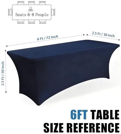 6FT Blue Table Cloth - 6 Pack Fitted Stretch Rectangle Spandex Tablecloth, Washable Table Cover for Party, Picnic, Wedding, Banquet, Birthday and Festival(30" x 72") - Image 3