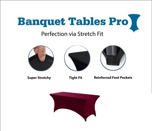 Banquet Tables Pro 6 ft Burgundy 10 Pack Stretch Tight Fit Spandex Rectangular Folding Tablecover for 30Wx72Lx30H Folding Patio Tables, Banquet,Party - Image 2