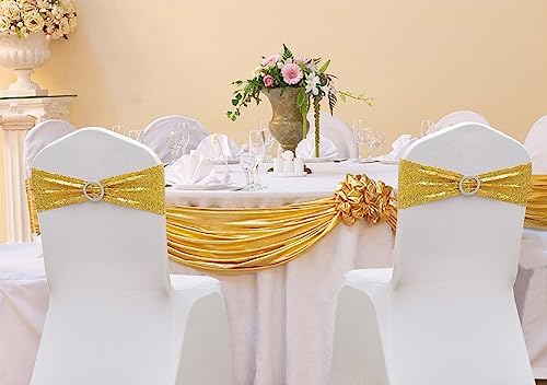 Double-Sided Sequins Gold Chair Sashes for Wedding Decor, Golden Sequin Chair Sashes Bands with Silver Buckles, Chair Bows for Party Ceremony Event Christmas Decorations - 100 Pack - Image 2