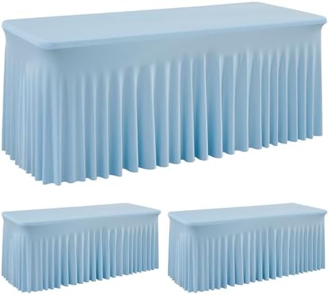leegleri 2 Pack Baby Blue Fitted Table Clothes for 8 Foot Rectangle Tables, Wrinkle Free, Banquet Weddings Parties Skirts by LeegleriTableSkirt
