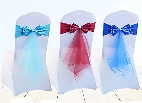 6Pcs Stretch Satin Chair Sashes Bows Chair Bands Decor for Hotel Wedding Reception Party Event Chair Cover Decoration Gold - Image 3