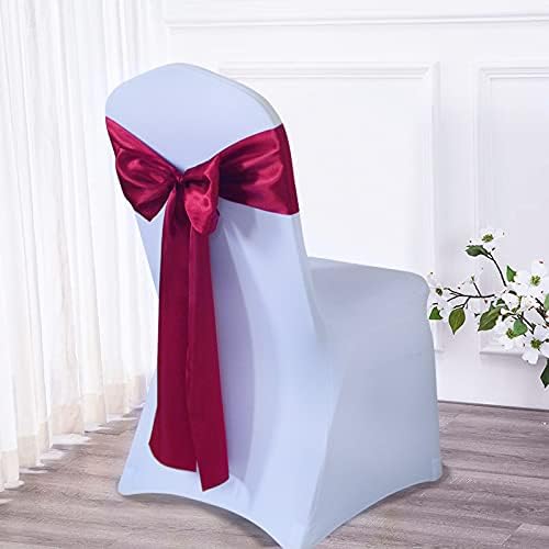 25 PCS Satin Chair Sashes Bows Chair Back Tie Bands for Wedding Banquet Events Reception Supplies Party Decoration Chair Cover sash (Wine) - Image 3