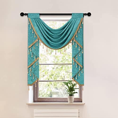 ELKCA Turquoise Chenille Waterfall Valance for Living Room Single Hollow Swag Valance for Bedroom Kitchen Curtains,Rod Pocket,1 Panel - Image 2