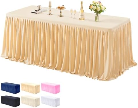 1 Pack Dark Champagne Tablecloths for Rectangle Tables 6ft, Wrinkle Resistant Champagne Table Cover Fitted Stretch Table Cloth with Pleated Ruffle Skirts for Party Banquet Dining Birthday Wedding by Partisky