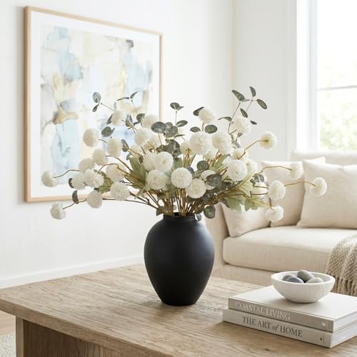 RyddeligHome White Faux Kiku Flowers for Vase(NOT Included) - 12 Long Stems - Image 5