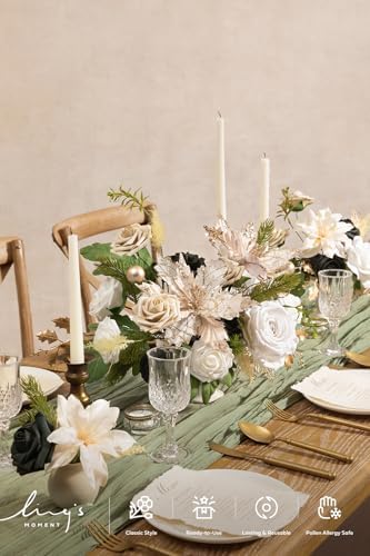 Ling's moment Christmas Flowers Artificial, White Poinsettias Artificial Christmas Flowers and Greenery Deluxe Combo for DIY Wedding Bridal Bouquet, Centerpieces, Home, Floral Arrangement Decor, etc. - Image 2