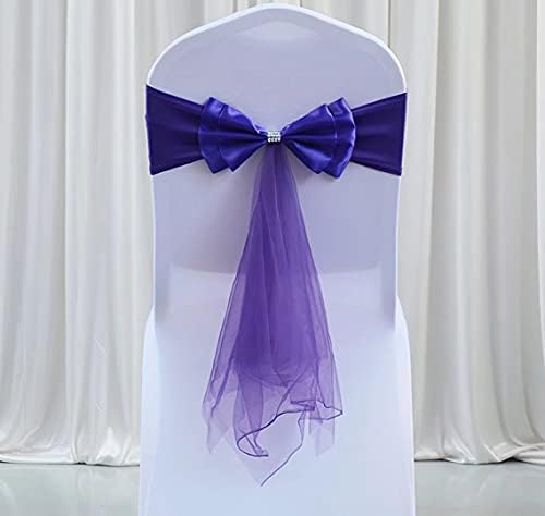 20Pcs Stretch Satin Chair Sashes Bows Chair Bands Decor for Hotel Wedding Reception Party Event Chair Cover Decoration Dark Purple by SXXLDNG