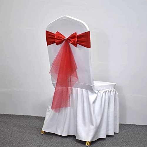 Polyester Stretch Chair Sashes Bands Organza Sash Bows Spandex Bows for Party Birthday Hotel Romantic Wedding Banquets Decoration (Red 6 PCS) - Image 5