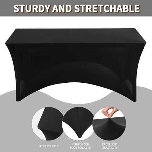 Fixwal 6 Pack 8FT Black Tablecloth Rectangle Spandex Fitted Table Cover - Image 2