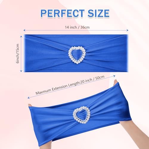 Pack of 120 Spandex Chair Sashes Bows Stretch Chair Cover Band with Buckle Slider Universal Elastic Chair Ties for Wedding Banquet Party Event Decoration (Royal Blue) - Image 2