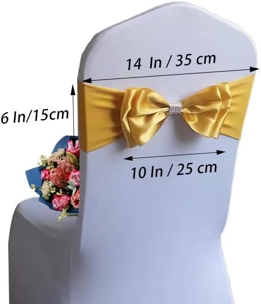 10 PCS Spandex Chair Sash Bow Tied,Elastic Sashes Chair Bands for Wedding Party Reception Events Celebration Banquets Hotel Event Decorations Chairs Decoration(Gold) - Image 2