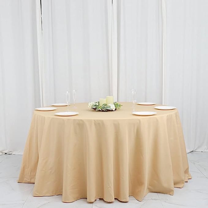 6 pcs 132 inch Champagne Round Polyester Tablecloths Fabric Table Cover Linens | 132" Washable Fabric Table Cloth Covers for Party Wedding Reception Buffet Events Catering Dining Kitchen Dining - Image 4