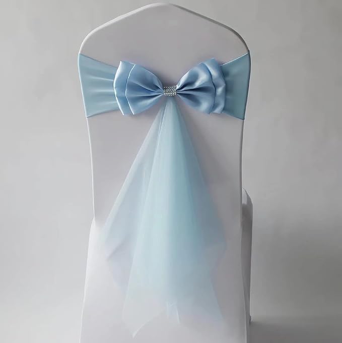12Pcs Stretch Satin Chair Sashes Bows Chair Bands Decor for Hotel Wedding Reception Party Event Chair Cover Decoration Light Blue by SXXLDNG