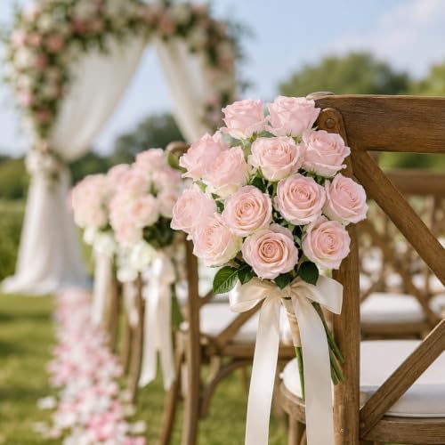 Waipfaru 50 Pcs Blush Roses Fake Velet Pink Roses - Image 2