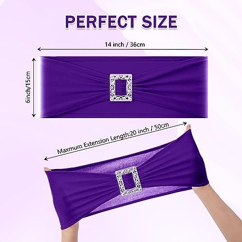 Joccun 60 PCS Spandex Chair Sashes Bows Stretch Chair Cover Band with Buckle Slider Universal Elastic Chair Ties for Wedding Banquet Party Event Decoration (Purple) - Image 2