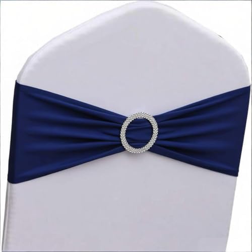 Navy Blue Chair Sashes 50 Pack, Spandex Dark Blue Chair Bows for Wedding Birthday Party Reception Banquet Event Decor (50 Pieces, Navy Blue) by GANKAR