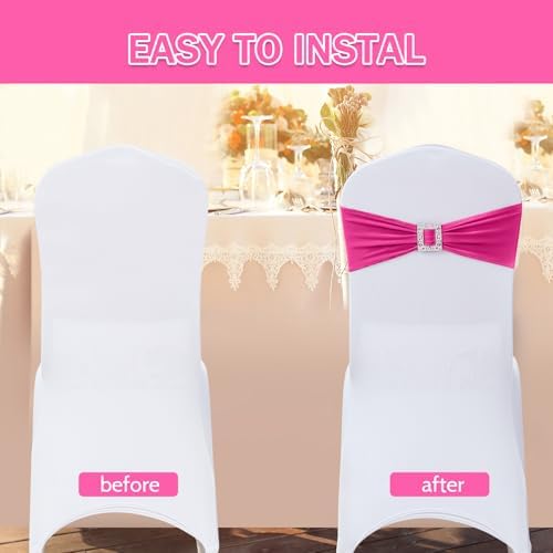 Joccun 30 PCS Spandex Chair Sashes Bows Stretch Chair Cover Band with Buckle Slider Universal Elastic Chair Ties for Wedding Banquet Party Event Decoration (Fuchsia) - Image 4